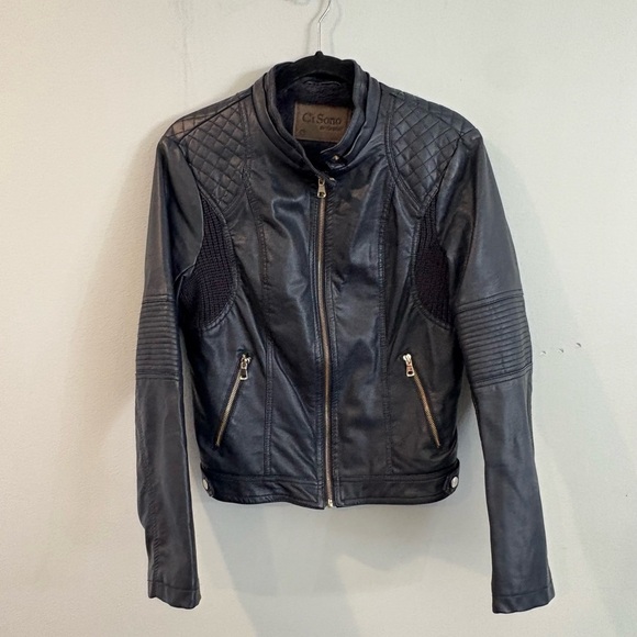 Women’s Black Faux Leather Moto Biker Jacket Y2K Size Large - Picture 2 of 6